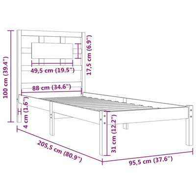 vidaXL Bed Frame without Mattress White 90x200 cm Solid Wood Pine