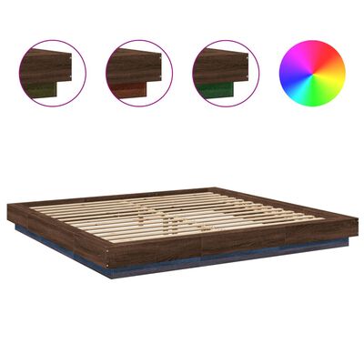 vidaXL Bed Frame with LED Lights without Mattress Brown Oak 180x200 cm Super King