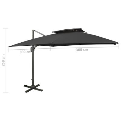 vidaXL Cantilever Garden Parasol with Double Top 300x300 cm Black