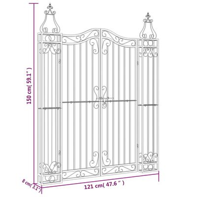 vidaXL Garden Gate Black 121x8x150 cm Wrought Iron