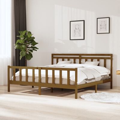 vidaXL Bed Frame without Mattress Honey Brown Solid Wood 200x200 cm (810105+814117)