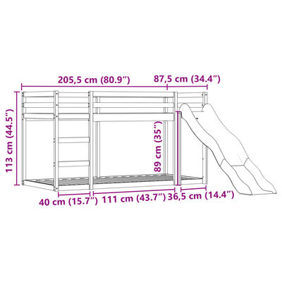 vidaXL Bunk Bed without Mattress with Slide and Curtains Pink 80x200 cm