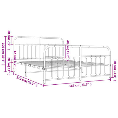 vidaXL Metal Bed Frame without Mattress with Footboard White 183x213 cm