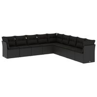 vidaXL 9 Piece Garden Sofa Set with Cushions Black Poly Rattan