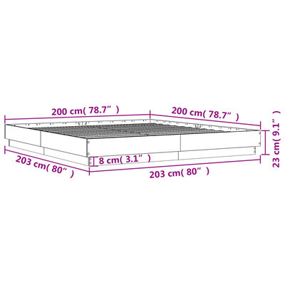 vidaXL Bed Frame with LED without Mattress Sonoma Oak 200x200 cm