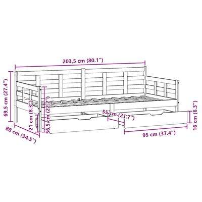 vidaXL Daybed with Drawers without Mattress White 80x200 cm Solid Wood