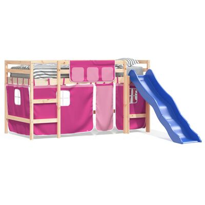 vidaXL Kids' Loft Bed with Curtains without Mattress Pink 80x200 cm