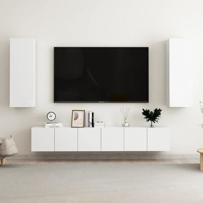 vidaXL 5 Piece TV Cabinet Set High Gloss White Engineered Wood