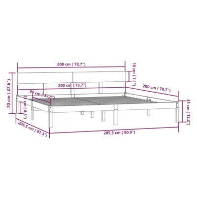 vidaXL Bed Frame without Mattress Grey Solid Wood 200x200 cm