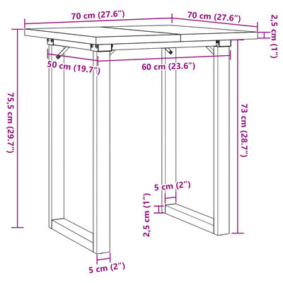 vidaXL Dining Table O-Frame 70x70x75.5 cm Solid Wood Pine and Cast Iron