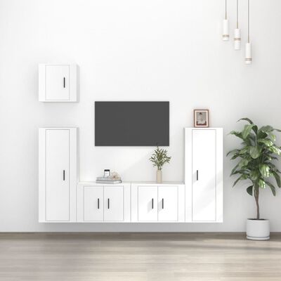 vidaXL 5 Piece TV Cabinet Set White Engineered Wood