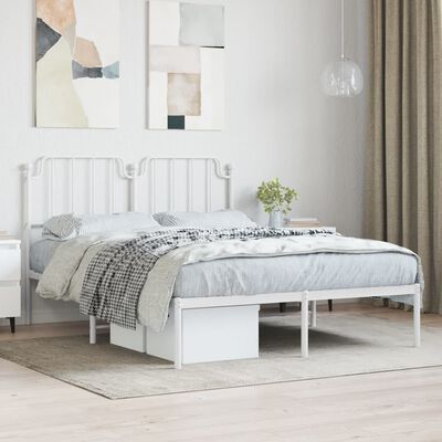 vidaXL Metal Bed Frame without Mattress with Headboard White 140x190 cm