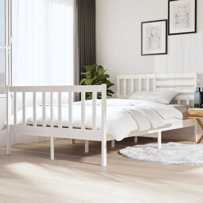 vidaXL Bed Frame without Mattress White Solid Wood 140x190 cm (810063+814145)