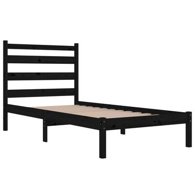 vidaXL Bed Frame without Mattress Black Solid Wood Small Single