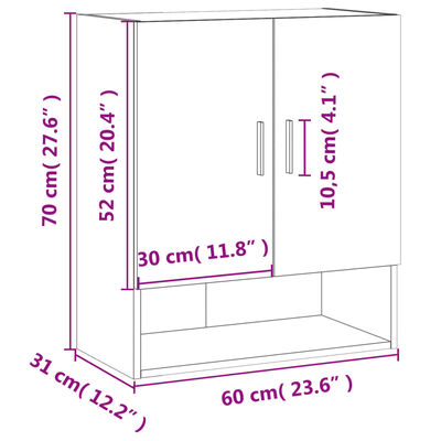 vidaXL Wall Cabinet Black 60x31x70 cm Engineered Wood