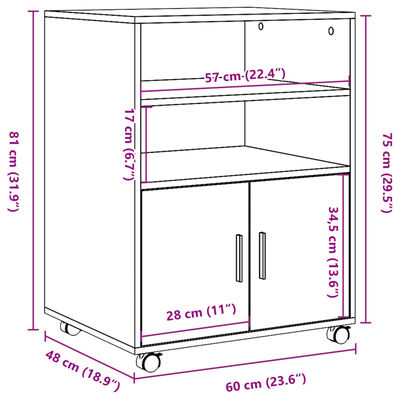 vidaXL Rolling Cabinet Black 60x48x81 cm Engineered Wood