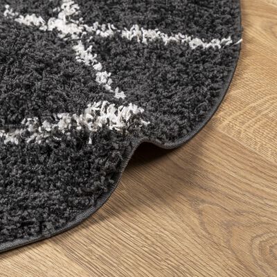 vidaXL Shaggy Rug PAMPLONA High Pile Modern Black and Cream Ø 80 cm