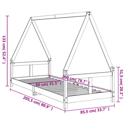 vidaXL Kids Bed Frame 80x200 cm Solid Wood Pine