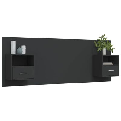 vidaXL Bed Headboard with Cabinets Black Engineered Wood