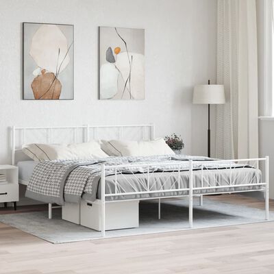 vidaXL Metal Bed Frame without Mattress with Footboard White 183x213 cm