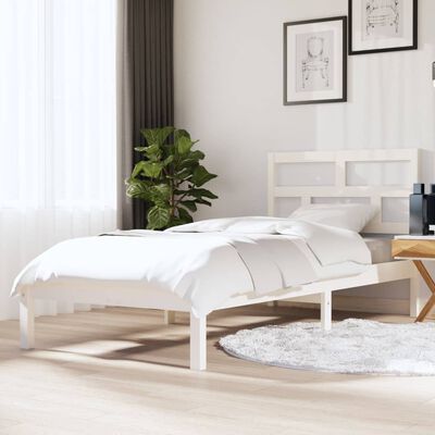 vidaXL Bed Frame without Mattress White Single Solid Wood