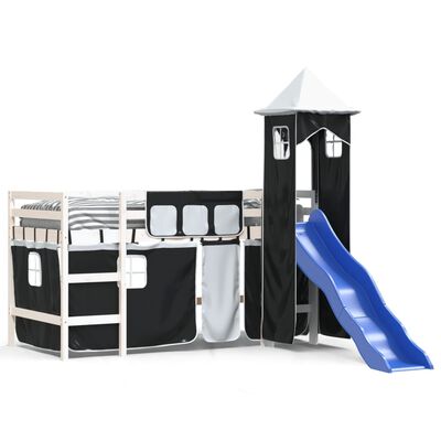 vidaXL Kids' Loft Bed with Tower without Mattress White&Black 90x200 cm