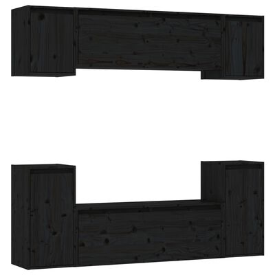 vidaXL TV Cabinets 6 pcs Black Solid Wood Pine