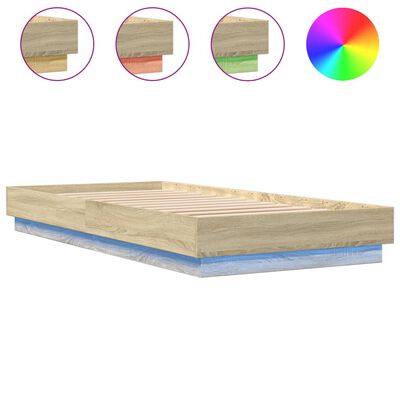 vidaXL Bed Frame without Mattress with LED Lights Sonoma Oak 100x200 cm