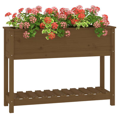 vidaXL Planter with Shelf Honey Brown 111.5x34.5x81 cm Solid Wood Pine