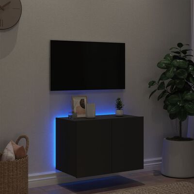 vidaXL TV Wall Cabinet with LED Lights Black 60x35x41 cm