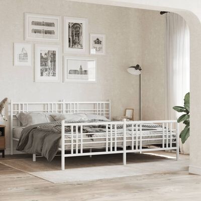 vidaXL Metal Bed Frame without Mattress with Footboard White 183x213 cm