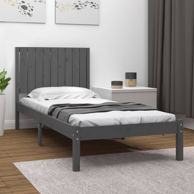 vidaXL Bed Frame without Mattress Grey 90x200 cm Solid Wood Pine