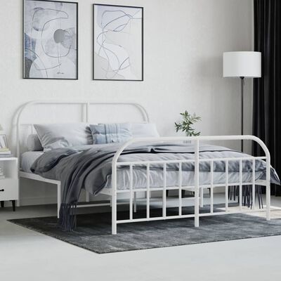 vidaXL Metal Bed Frame without Mattress with Footboard White 140x190 cm