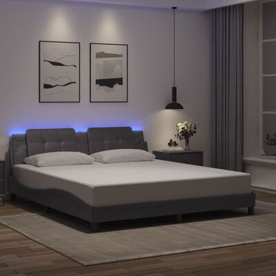 vidaXL Bed Frame with LED without Mattress Grey 180x200 cm Super King