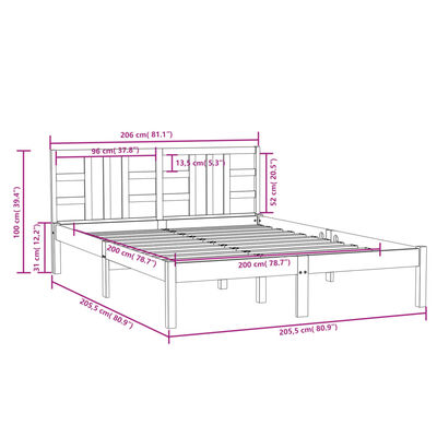 vidaXL Bed Frame without Mattress 200x200 cm Solid Wood