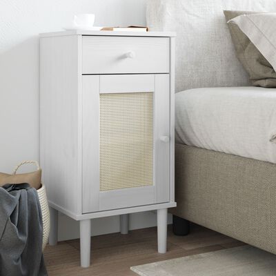 vidaXL Bedside Cabinet SENJA Rattan Look White 40x35x80 cm Solid Wood Pine