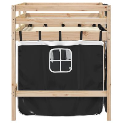 vidaXL Kids' Loft Bed with Curtains without Mattress White&Black 80x200 cm