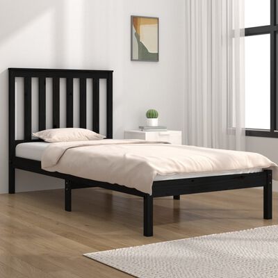 vidaXL Bed Frame without Mattress Black Solid Wood Small Single