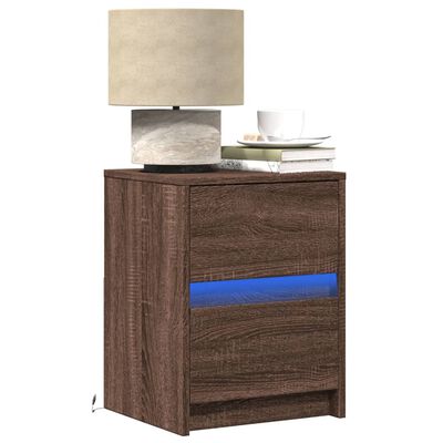 vidaXL Bedside Cabinet with LED Lights Brown Oak Engineered Wood