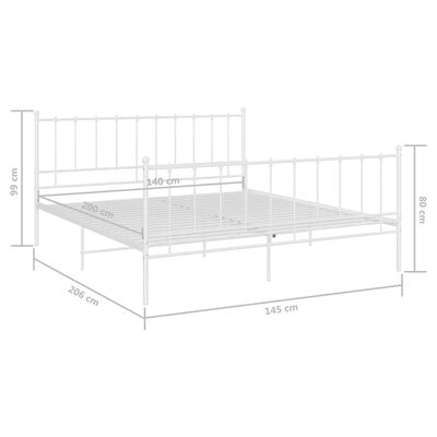 vidaXL Bed Frame without Mattress White Metal 140x200 cm