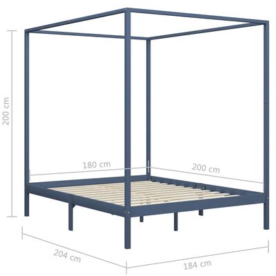 vidaXL Canopy Bed Frame without Mattress Grey Solid Wood 180x200 cm Super King