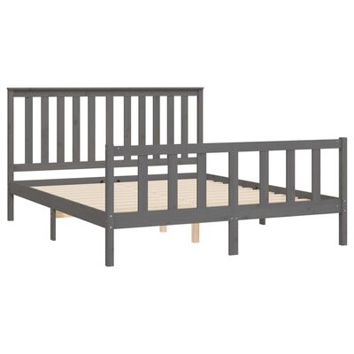 vidaXL Bed Frame with Headboard Grey 150x200 cm King Size Solid Wood Pine