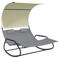 vidaXL Rocking Double Sun Lounger with Canopy Grey and Cream