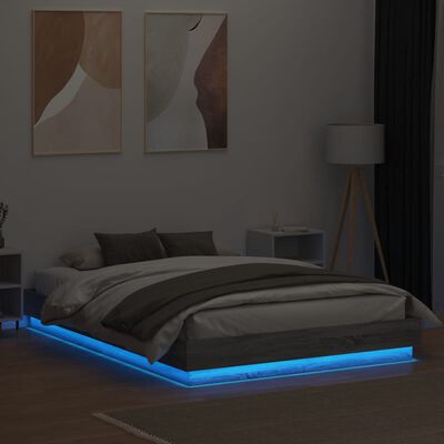 vidaXL Bed Frame with LED without Mattress Grey Sonoma 120x200 cm