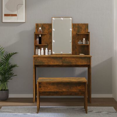 vidaXL Dressing Table Set with LED Smoked Oak Engineered Wood