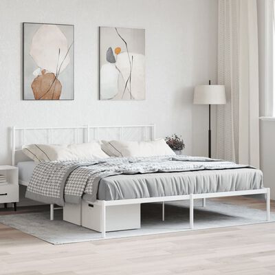 vidaXL Metal Bed Frame without Mattress with Headboard White 183x213 cm