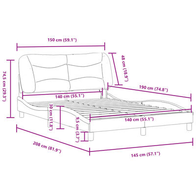 vidaXL Bed Frame with LED without Mattress Black 140x190 cm