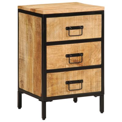 vidaXL Bed Cabinet with 3 Drawers 40x35x63 cm Solid Rough Wood Mango