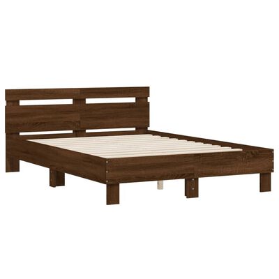 vidaXL Bed Frame with LED without Mattress Brown Oak 135x190 cm Double