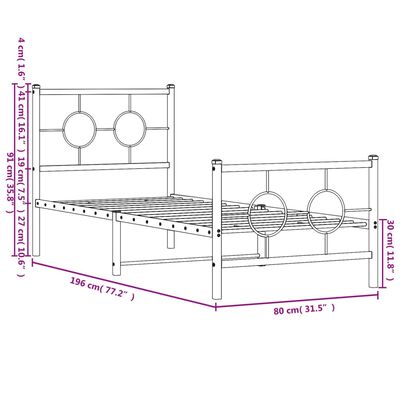 vidaXL Metal Bed Frame without Mattress with Footboard Black 75x190 cm Small Single